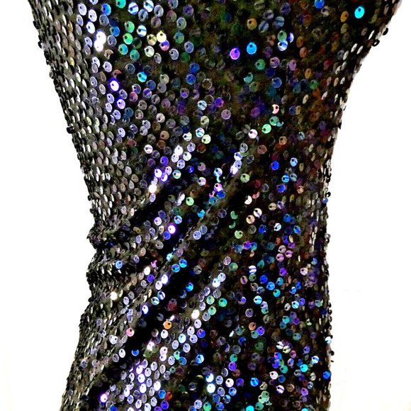 Sexy Prom Women Size 6 Mini Dress Multicolor Sequins Drop Shoulder Bodycon *Flaw - Picture 3 of 15